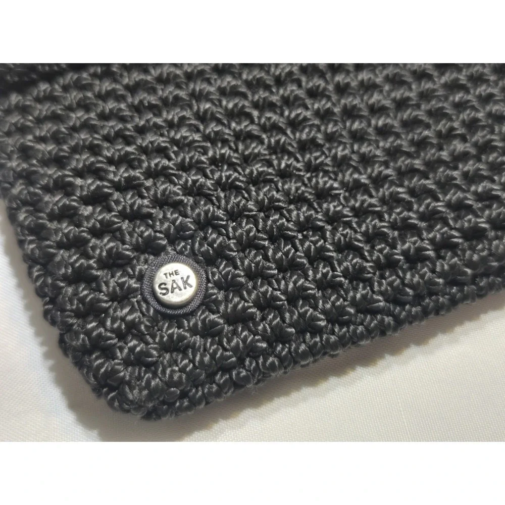 The Sak Black Crochet Knit Flap Crossbody Bag Purse Small Square Y2K Boho